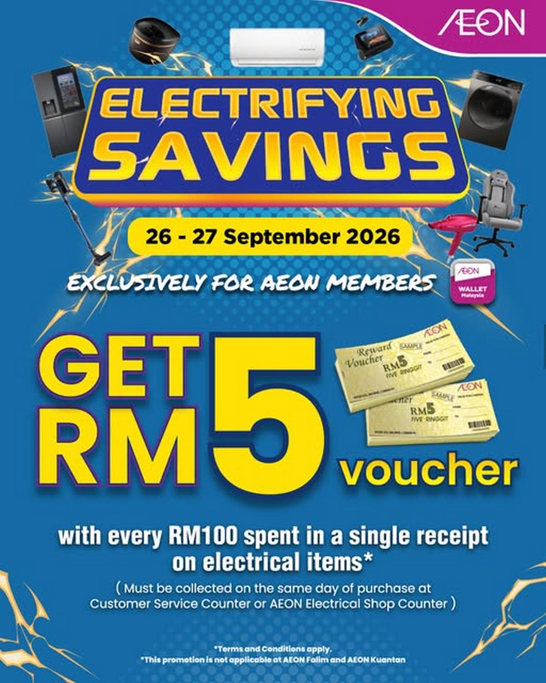 AEON-Malaysia-Electrical-Promotion-with-RM5-Voucher 26-27 September 2026: AEON Malaysia: Electrical Promotion with RM5 Voucher for Every RM100 Spent, Available at AEON Stores