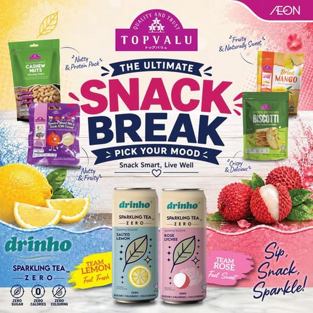 AEON-Malaysia-Topvalu-Snacks-Drinho-Sparkling-Tea-Zero-Promotion 28 September 2026 onwards: AEON Malaysia: Topvalu Snacks & Drinho Sparkling Tea Zero Promotion – Enjoy an Ultimate Snack Break