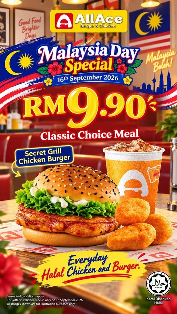 AllAce-Malaysia-Malaysia-Day-Secret-Grill-Chicken-Burger-Meal-Promotion 16 September 2026: AllAce Malaysia: Malaysia Day Secret Grill Chicken Burger Meal Promotion at RM9.90, Dine-In Only