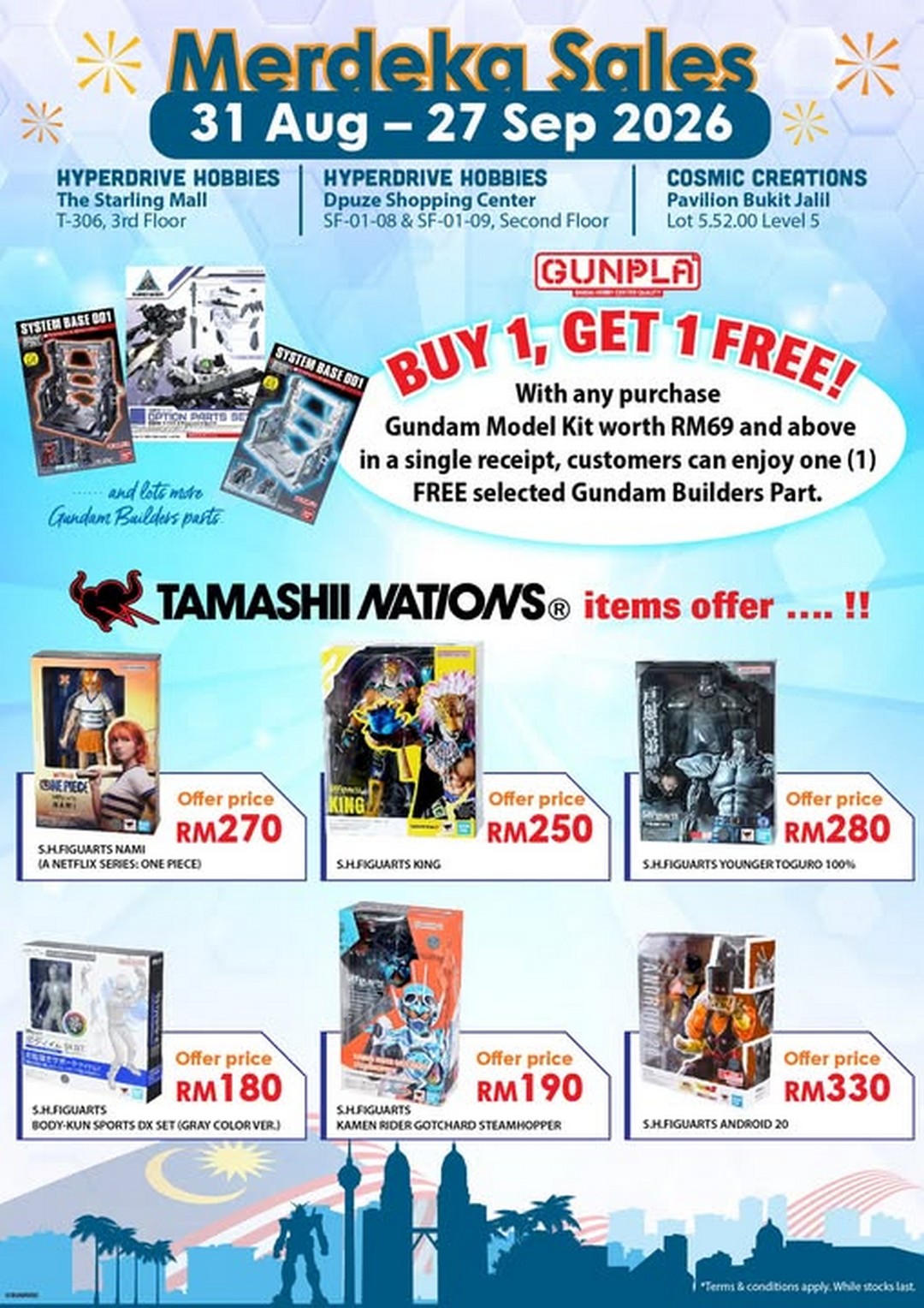 Bandai-Litt-Tak-Sdn-Bhd-Merdeka-Sale 31 August-27 September 2026: Bandai - Litt Tak Sdn Bhd: Merdeka Sale Promotion with Buy 1 Free 1 Gundam Builder Parts and Tamashii Nations Special Offers