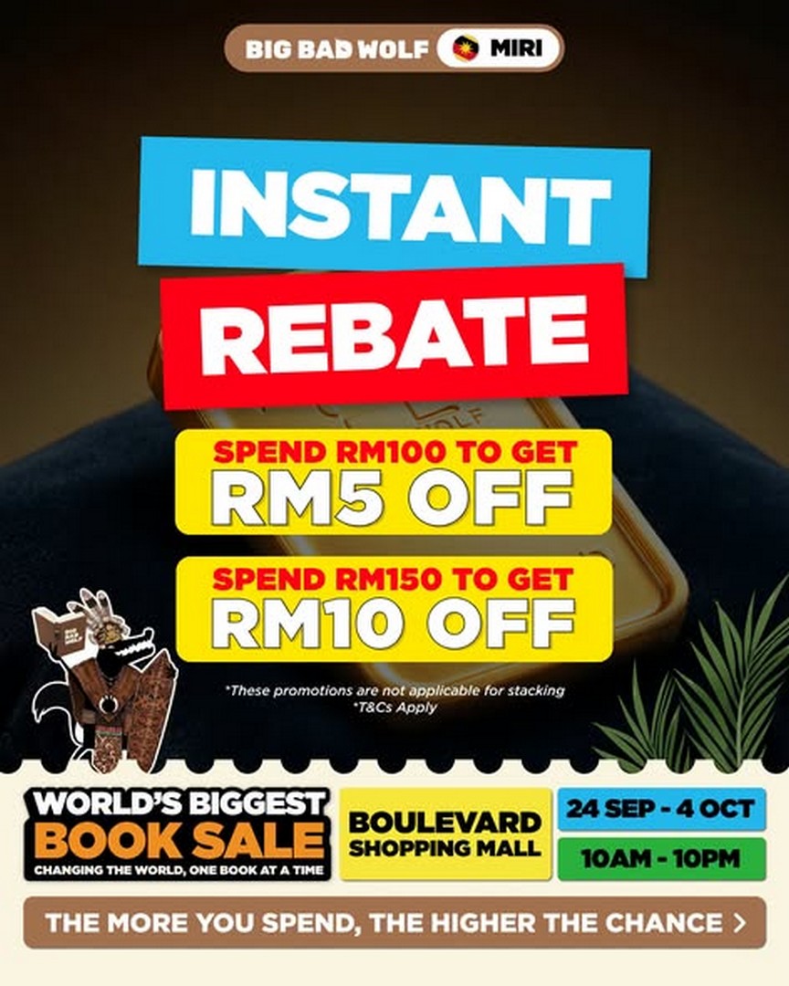 Big-Bad-Wolf-Books-Miri-Sale-Promotion-with-Instant-Cash-Rebates 24 September–4 October 2026: Big Bad Wolf Books Miri, Sale Promotion with Instant Cash Rebates and Gold Bar Giveaway at Boulevard Shopping Mall