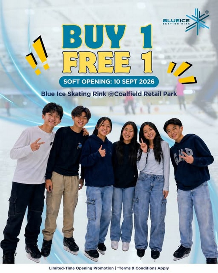 Blue-Ice-Skating-Rink-Buy-1-Free-1-Opening-Promotion 10 September 2026 onwards: Blue Ice Skating Rink: Buy 1 Free 1 Opening Promotion at Coalfields Retail Park, New Ice-Skating Destination