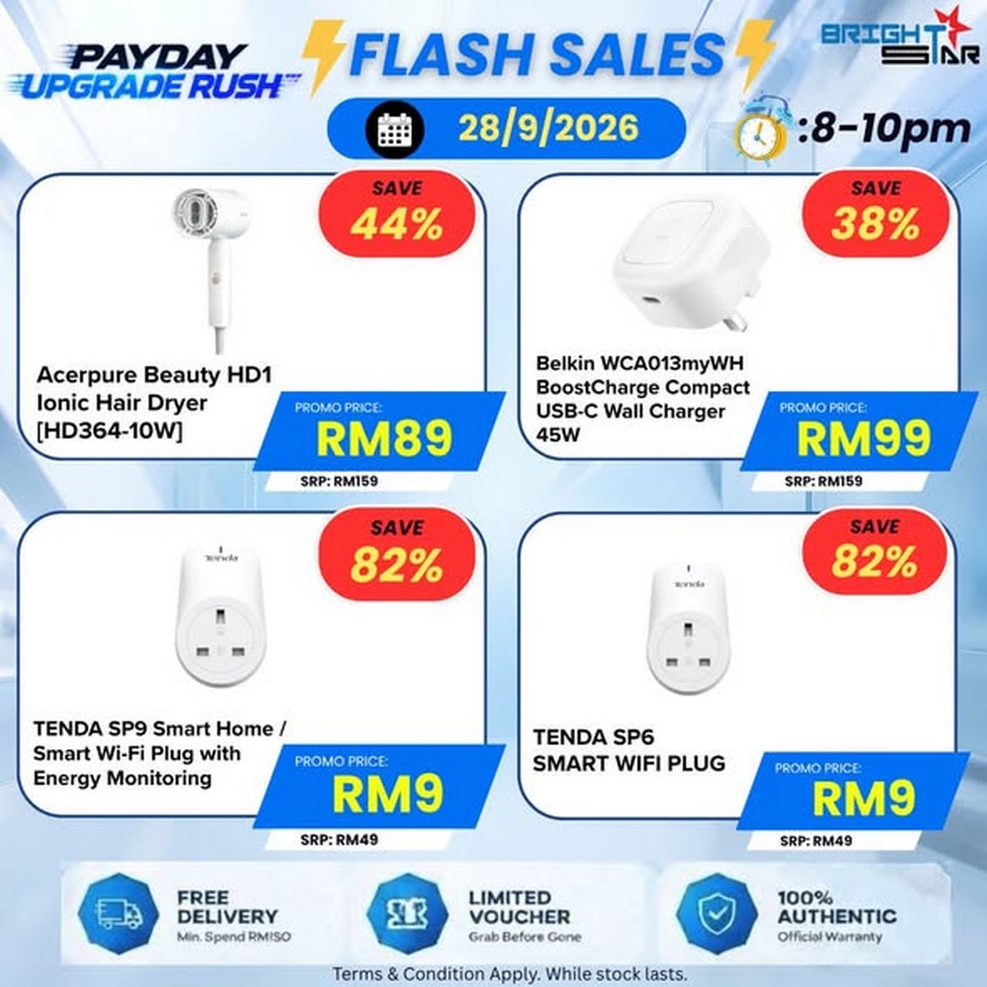 Brightstar-Computer-Payday-Upgrade-Rush-Promotion-1 24-30 September 2026: Brightstar Computer Payday Upgrade Rush Promotion – Flash Sale Deals from RM9, Up to 82% Off, 8PM-10PM Online