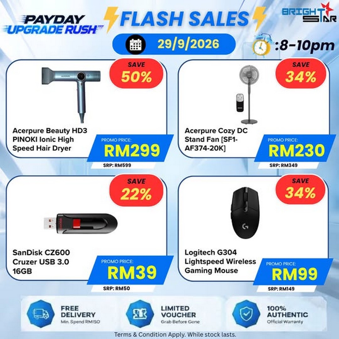 Brightstar-Computer-Payday-Upgrade-Rush-Promotion-2 24-30 September 2026: Brightstar Computer Payday Upgrade Rush Promotion – Flash Sale Deals from RM9, Up to 82% Off, 8PM-10PM Online