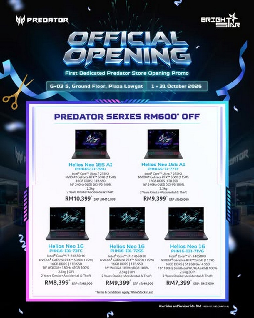 Brightstar-Computer-Predator-Store-Grand-Opening-Sale 1-31 October 2026: Brightstar Computer: Predator Store Grand Opening Sale with Gaming Laptops from RM4,699, Monitors from RM549 and Up to RM600 OFF at Plaza Low Yat