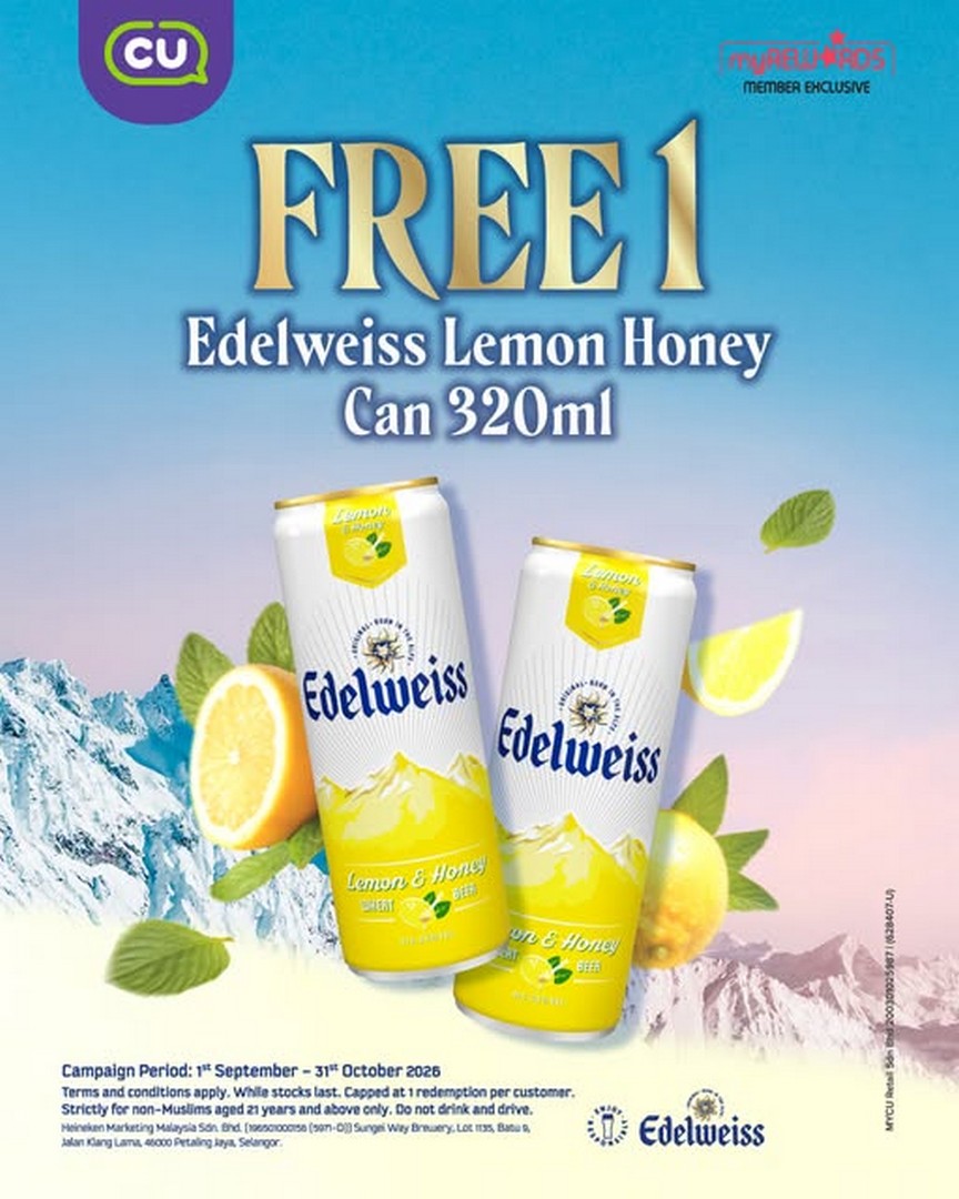 CU-Malaysia-Free-Edelweiss-Lemon-Honey-Can-320ml 1 September-31 October 2026: CU Malaysia: Free Edelweiss Lemon Honey Can 320ml for myREWARDS Members Promotion
