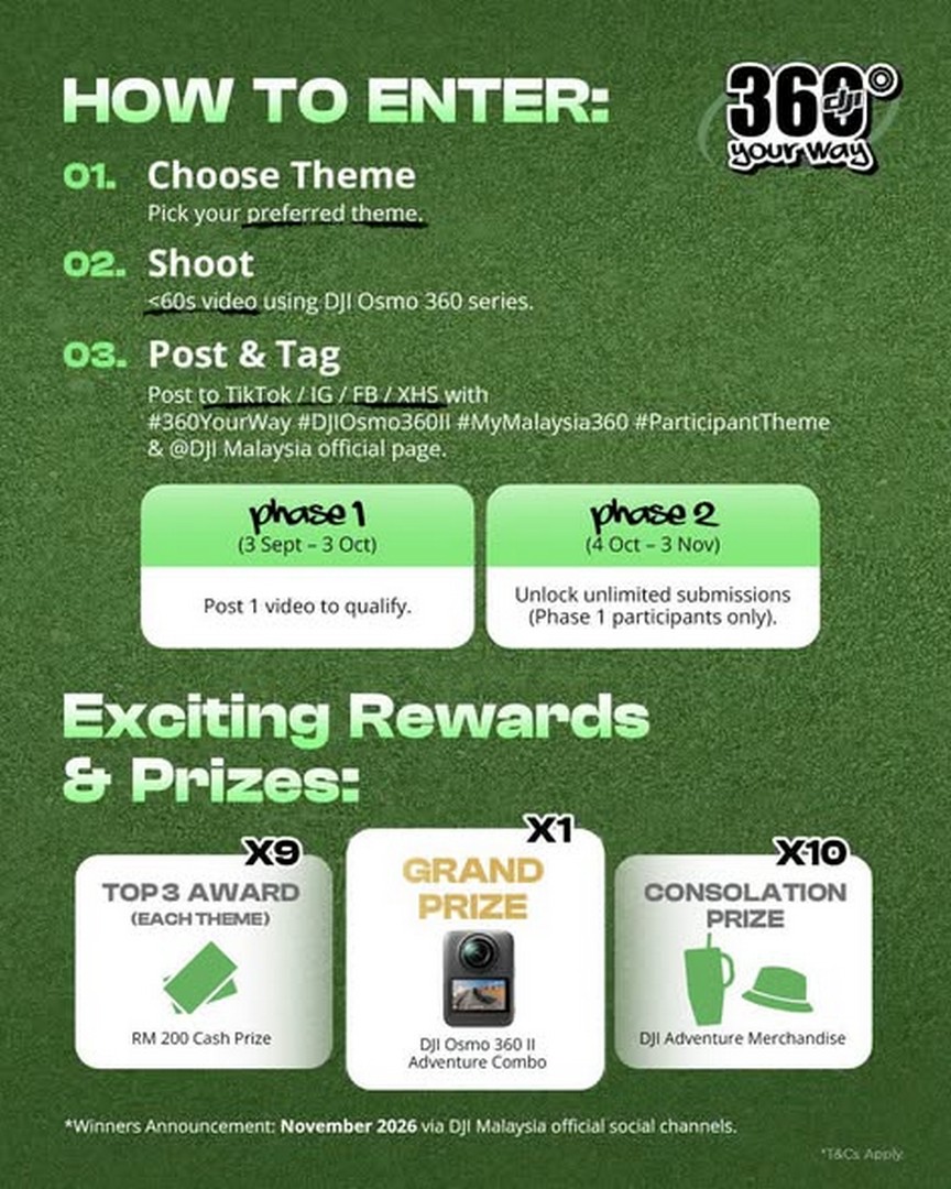 DJI-Malaysia-DJI-Osmo-360-II-360°-Your-Way-Creator-Challenge-2 3 September-3 November 2026: DJI Malaysia: DJI Osmo 360 II 360° Your Way Creator Challenge Promotion with Prizes and RM200 Cash Rewards