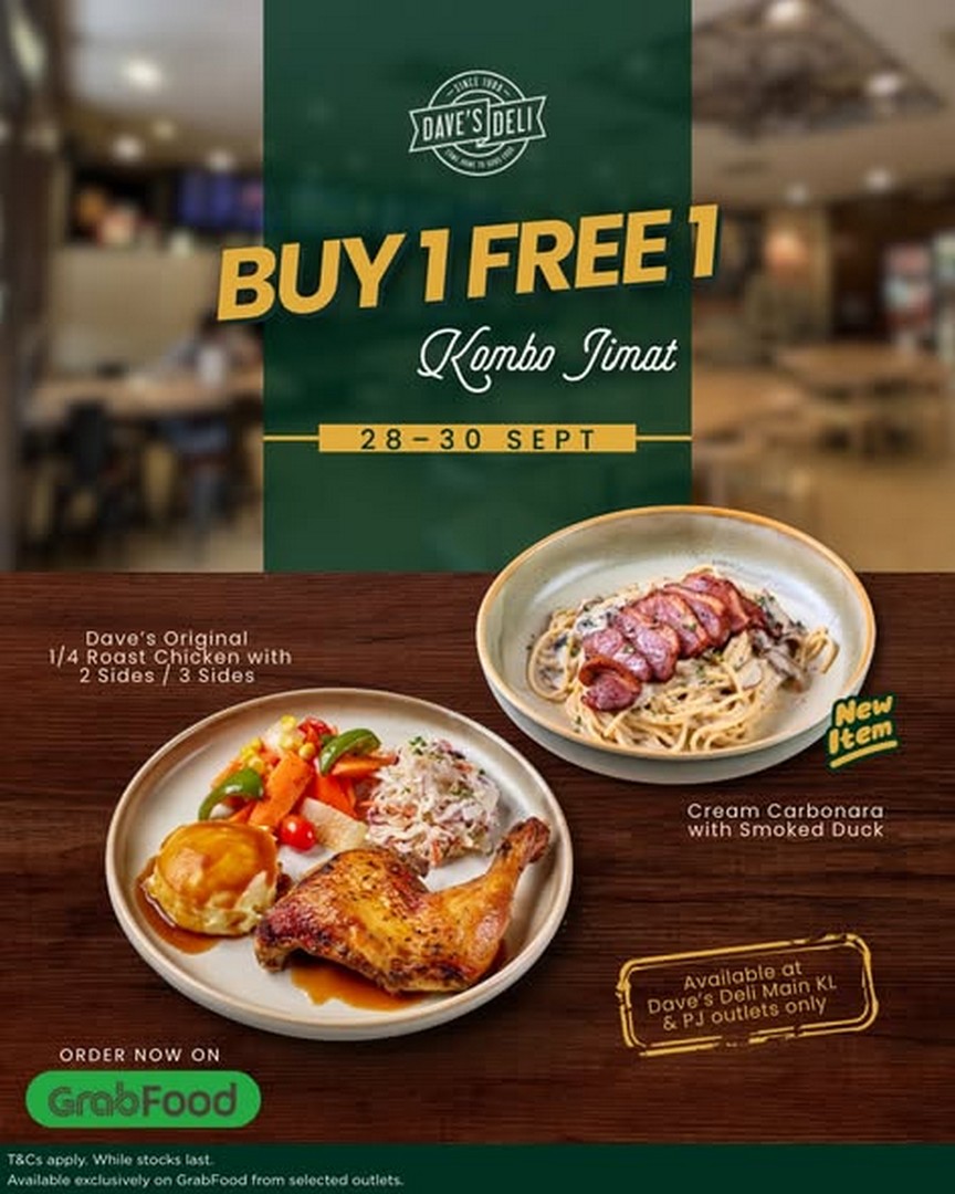 Daves-Deli-Malaysia-Buy-1-Free-1-Kombo-Jimat-Promotion 28-30 September 2026: Dave's Deli Malaysia: Buy 1 Free 1 Kombo Jimat Promotion on Cream Carbonara at Selected Outlets