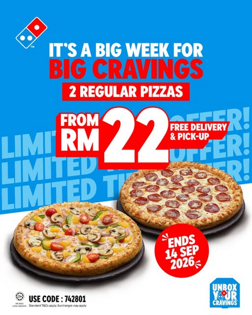 Dominos-Pizza-Malaysia-2-Regular-Pizzas-From-RM22-Promotion 7-14 September 2026: Domino's Pizza Malaysia: 2 Regular Pizzas From RM22 Promotion
