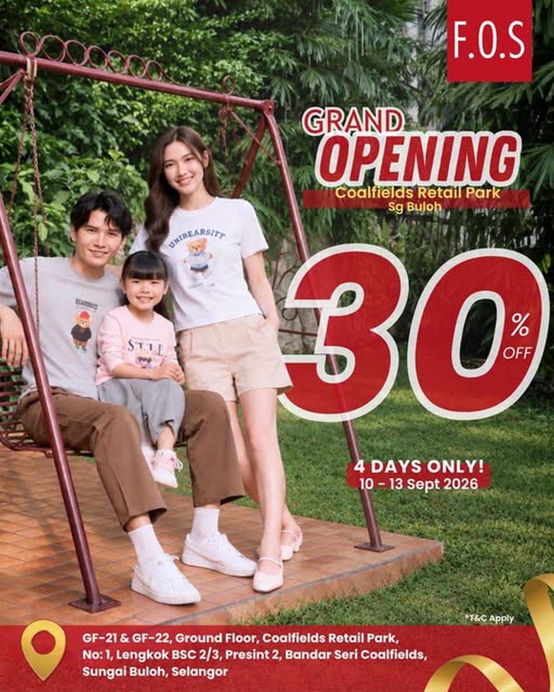 F.O.S-Grand-Opening-Sale-with-30-OFF-Storewide-at-Coalfields-Retail-Park 10-13 September 2026: F.O.S: Grand Opening Sale with 30% OFF Storewide at Coalfields Retail Park
