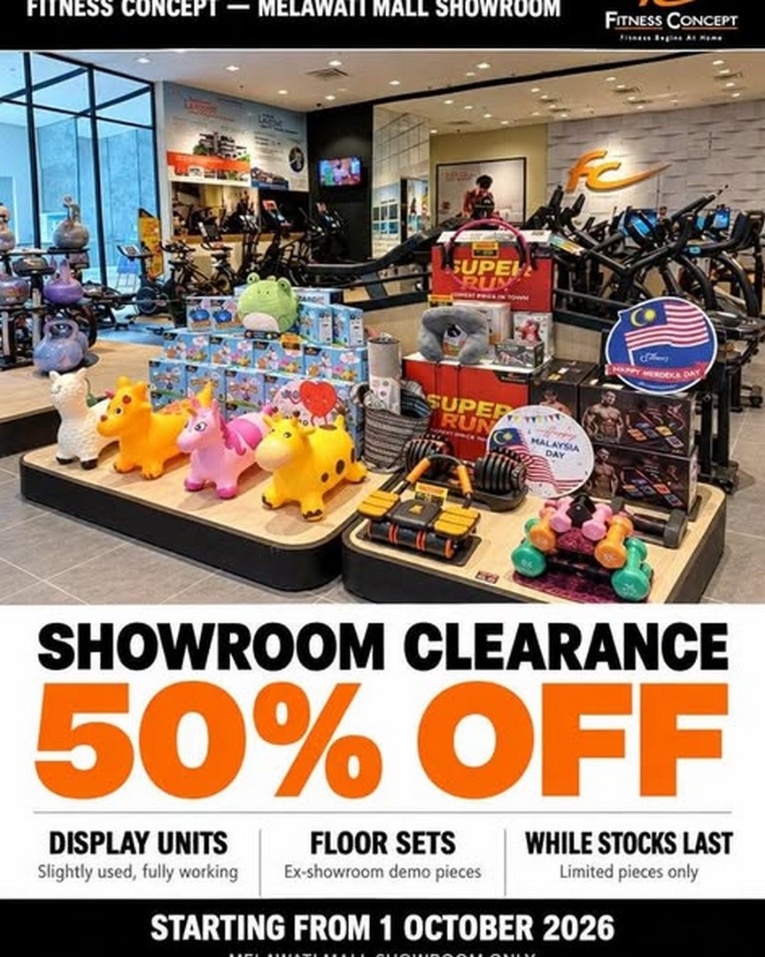 Fitness-Concept-Malaysia-Showroom-Clearance-Sale 29 September 2026 onwards: Fitness Concept Malaysia: Showroom Clearance Sale – Up to 50% Off Fitness Equipment at Melawati Mall