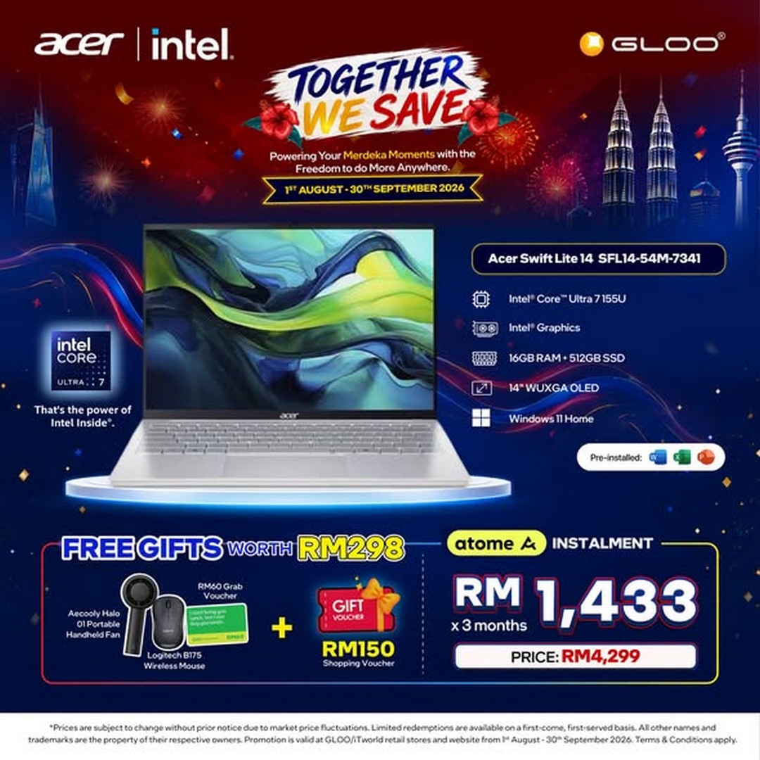 GLOO-Acer-Intel-Together-We-Save-Promotion-1 1 August-30 September 2026: GLOO: Acer Intel Together We Save Promotion with Free Gifts, Grab Voucher, Shopping Vouchers and Easy Instalments