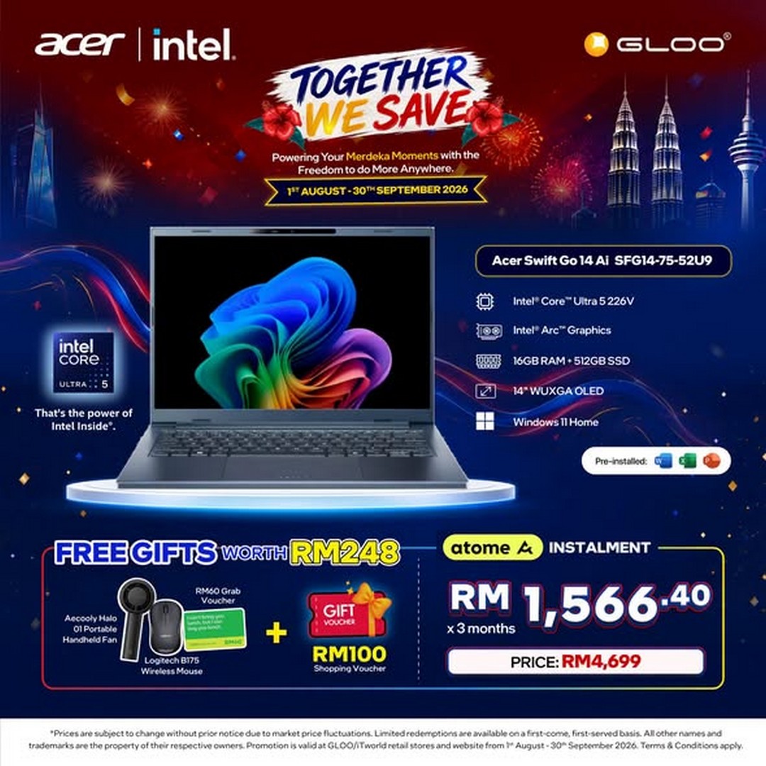 GLOO-Acer-Intel-Together-We-Save-Promotion-2 1 August-30 September 2026: GLOO: Acer Intel Together We Save Promotion with Free Gifts, Grab Voucher, Shopping Vouchers and Easy Instalments