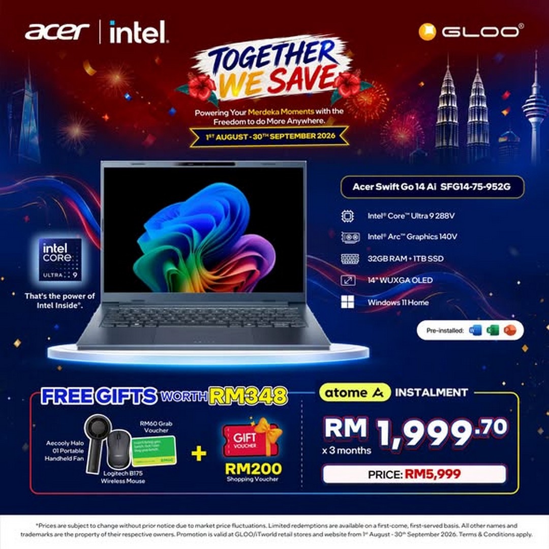 GLOO-Acer-Intel-Together-We-Save-Promotion-3 1 August-30 September 2026: GLOO: Acer Intel Together We Save Promotion with Free Gifts, Grab Voucher, Shopping Vouchers and Easy Instalments