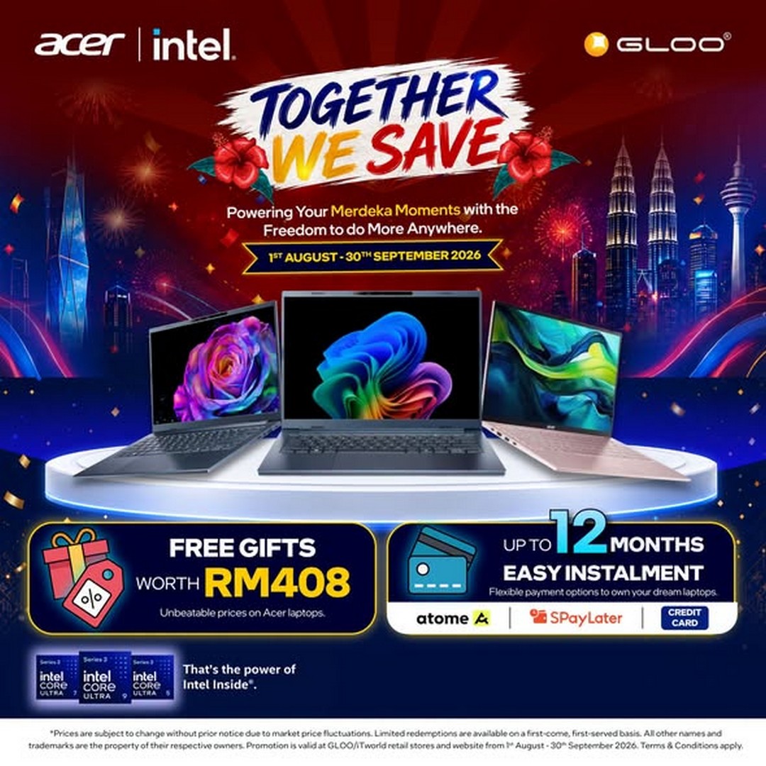 GLOO-Acer-Intel-Together-We-Save-Promotion 1 August-30 September 2026: GLOO: Acer Intel Together We Save Promotion with Free Gifts, Grab Voucher, Shopping Vouchers and Easy Instalments