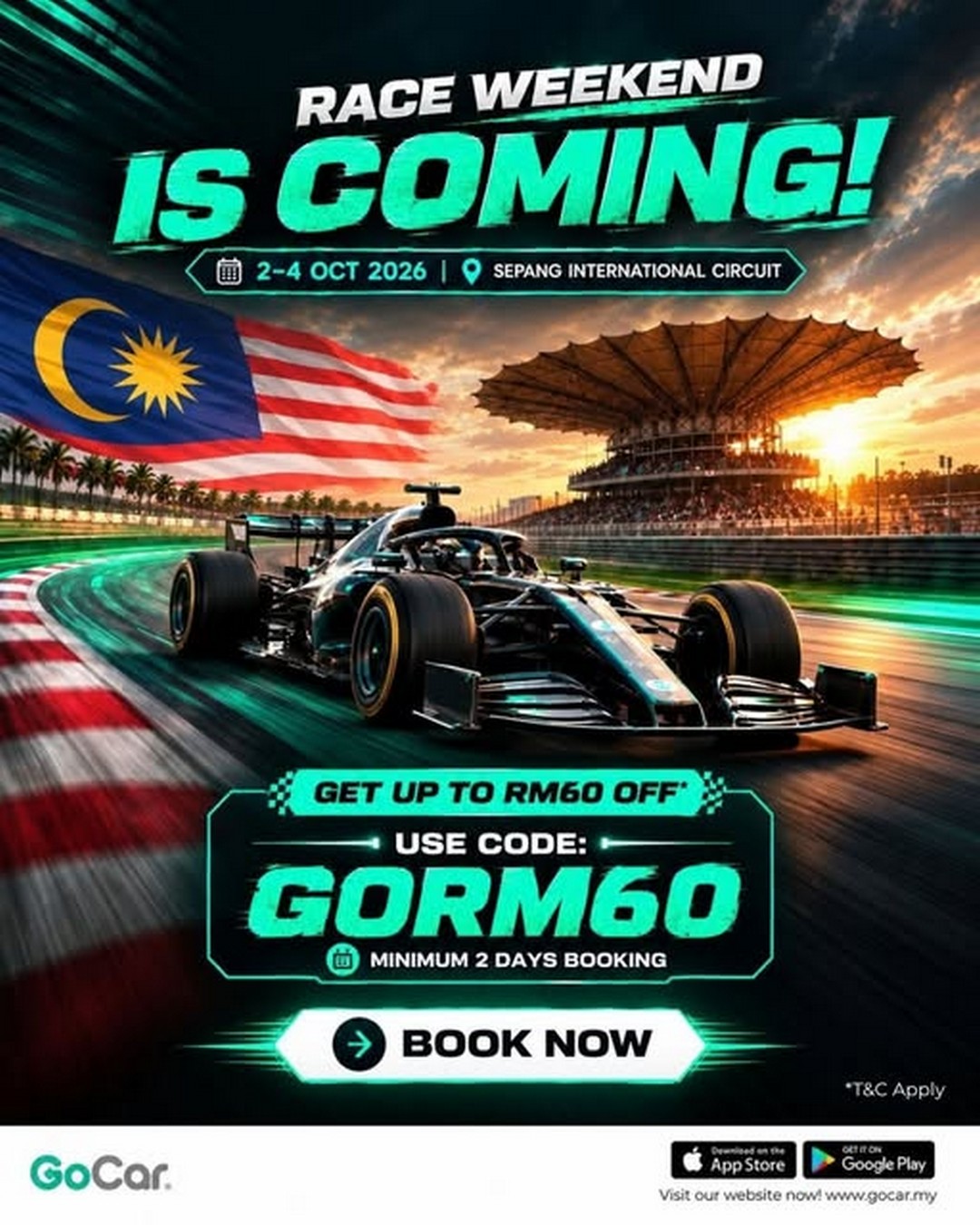GoCar-Malaysia-Race-Weekend-Promotion-–-Get-Up-To-RM60-OFF 2-4 October 2026: GoCar Malaysia: Race Weekend Promotion – Get Up To RM60 OFF Car Rental With Minimum 2-Day Booking At Sepang International Circuit