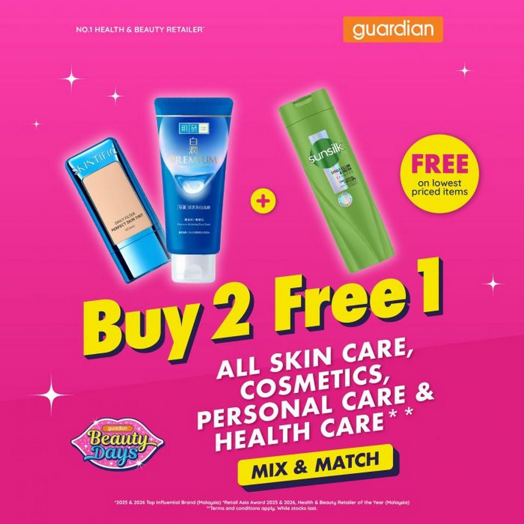 Guardian-Malaysia-Buy-2-Free-1-Beauty-Days-Mix-Match-Promotion-1 2-7 September 2026: Guardian Malaysia: Buy 2 Free 1 Beauty Days Mix & Match Promotion – Get the Lowest Priced Item Free