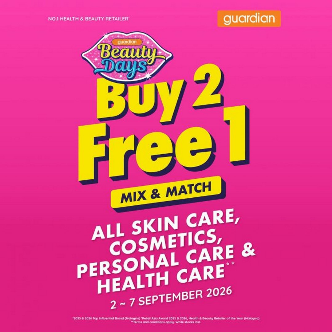 Guardian-Malaysia-Buy-2-Free-1-Beauty-Days-Mix-Match-Promotion 2-7 September 2026: Guardian Malaysia: Buy 2 Free 1 Beauty Days Mix & Match Promotion – Get the Lowest Priced Item Free