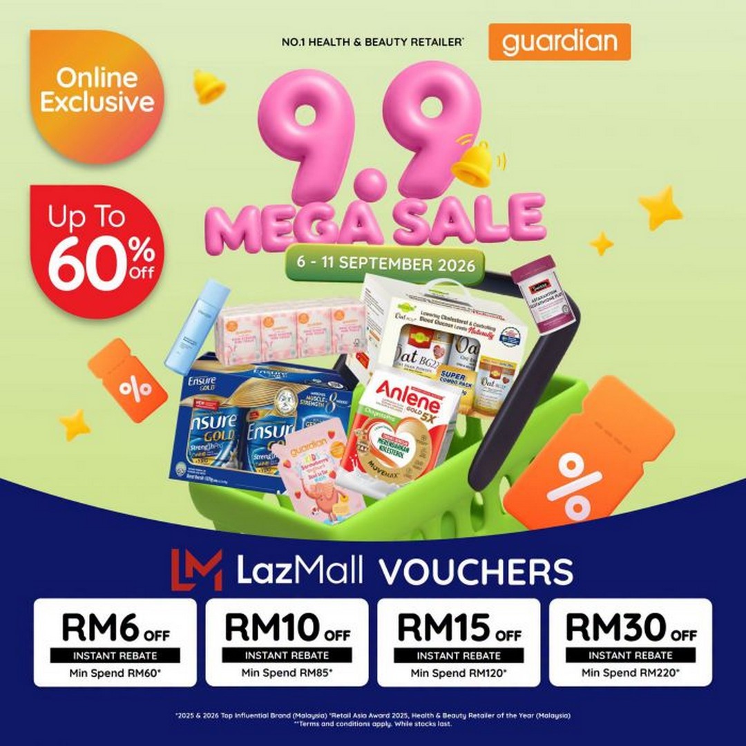 Guardian-Malaysia-Lazada-9.9-Mega-Sale 6-11 September 2026: Guardian Malaysia & Lazada 9.9 Mega Sale: Up to 60% OFF + RM30 Vouchers on Health & Beauty Essentials