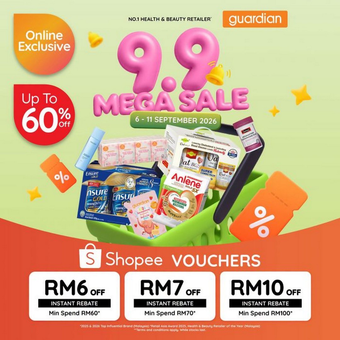 Guardian-Malaysia-Shopee-9.9-Mega-Sale-Promotion 6-11 September 2026: Guardian Malaysia: Shopee 9.9 Mega Sale Promotion with Up to 60% OFF & RM10 Vouchers
