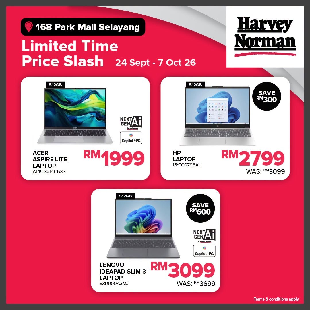 Harvey-Norman-Malaysia-Limited-Time-Price-Slash-Sale-7 24 September–7 October 2026: Harvey Norman Malaysia: Limited Time Price Slash Sale Up to 70% Off at 168 Park Mall Selayang, Selangor