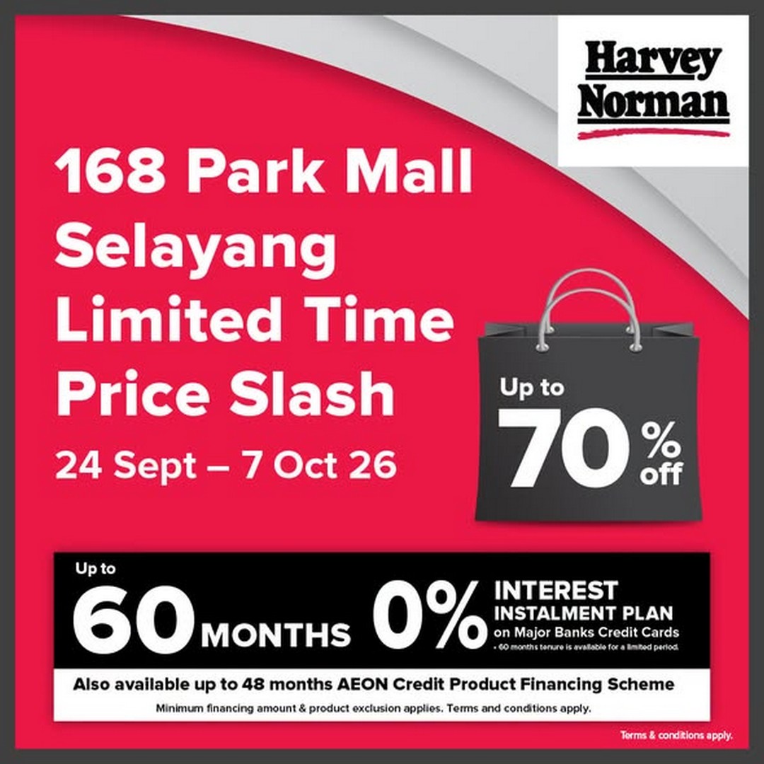 Harvey-Norman-Malaysia-Limited-Time-Price-Slash-Sale 24 September–7 October 2026: Harvey Norman Malaysia: Limited Time Price Slash Sale Up to 70% Off at 168 Park Mall Selayang, Selangor