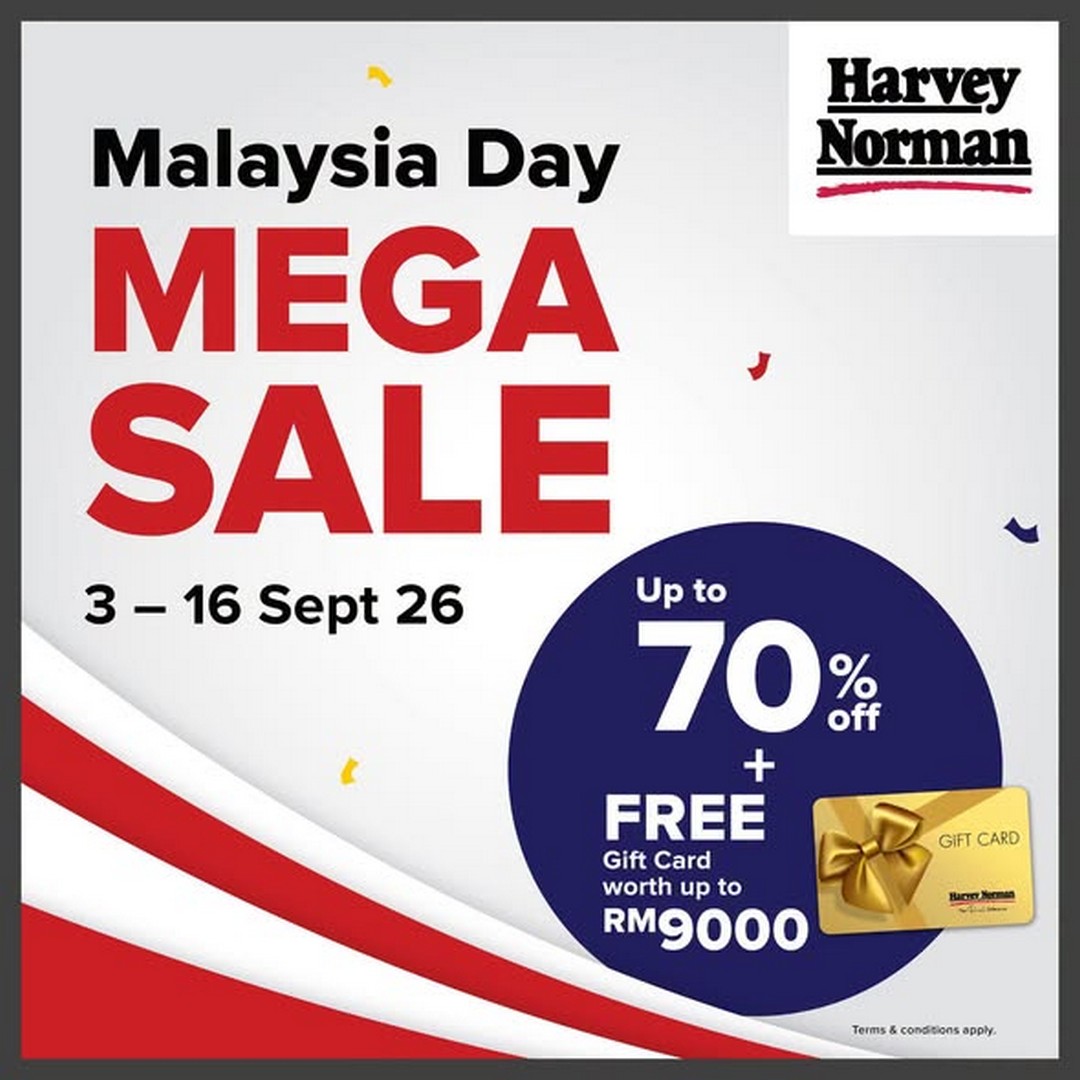 Harvey-Norman-Malaysia-Malaysia-Day-Sale 3-16 September 2026: Harvey Norman Malaysia: Malaysia Day Sale Promotion with Up to 70% Off and Free Gift Card Worth Up to RM9,000