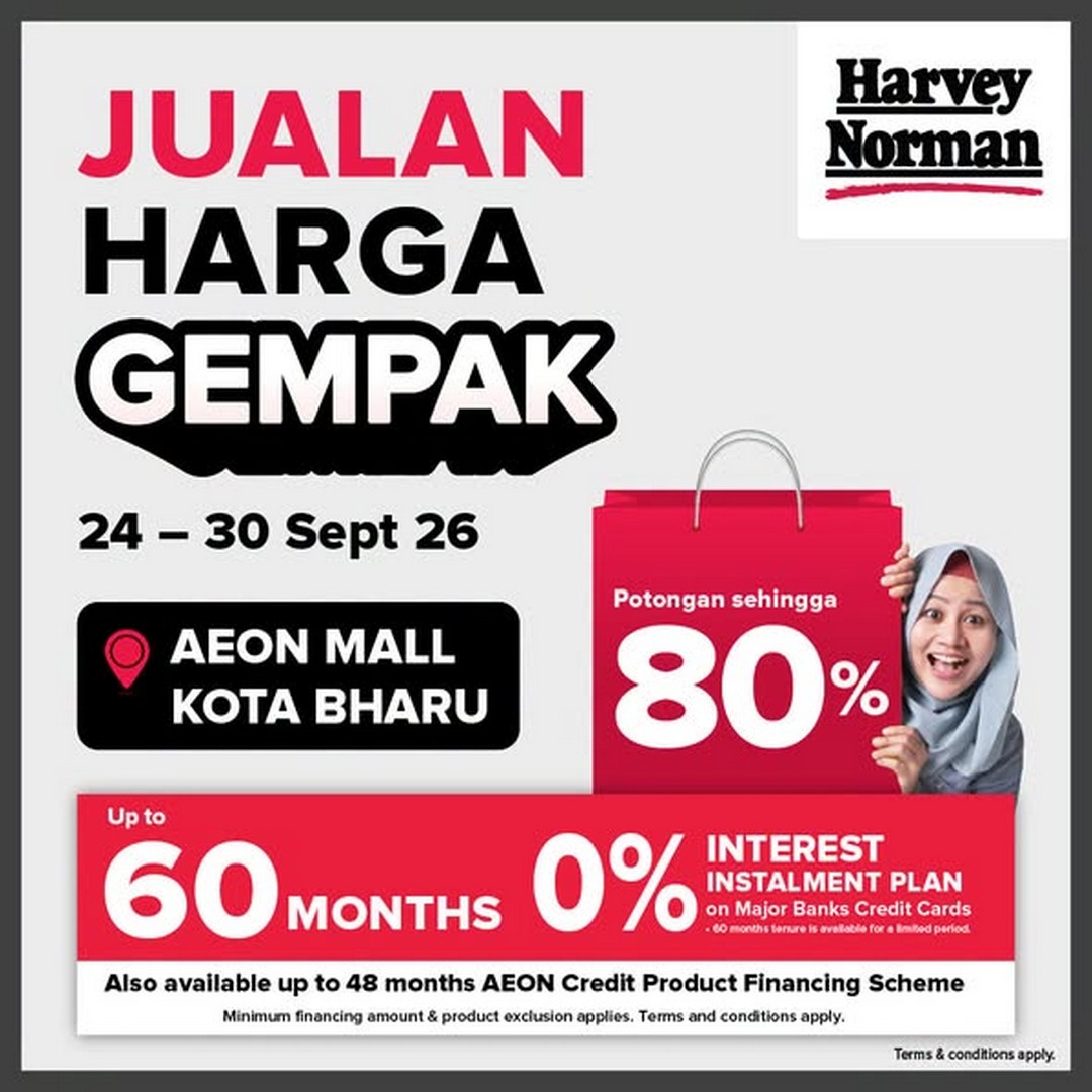 Harvey-Norman-Malaysia-Price-Blast-Sale-Up-to-80-Off 24-30 September 2026: Harvey Norman Malaysia Price Blast Sale: Up to 80% Off at AEON Mall Kota Bharu, Plus Online Shopping Deals