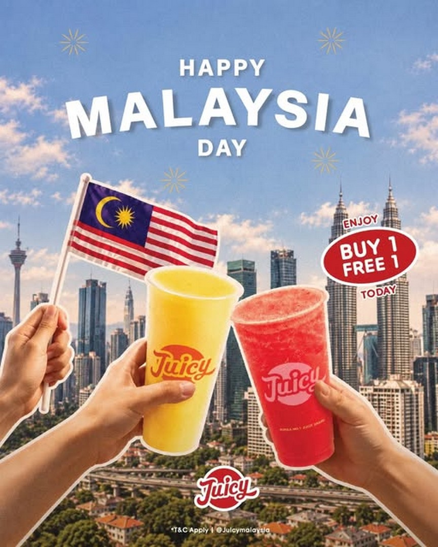 JUICY-Malaysia-B1F1-Day-Buy-1-Free-1-Juice-Promotion 16 September 2026 onwards: JUICY Malaysia: B1F1 Day Buy 1 Free 1 Juice Promotion for Malaysia Day, Fresh Real Fruit Juice Deal