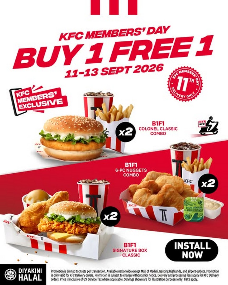 KFC-Malaysia-Buy-1-Free-1-KFC-Members-Promotion-on-KFC-App 11-13 September 2026: KFC Malaysia: Buy 1 Free 1 KFC Members Promotion on KFC App