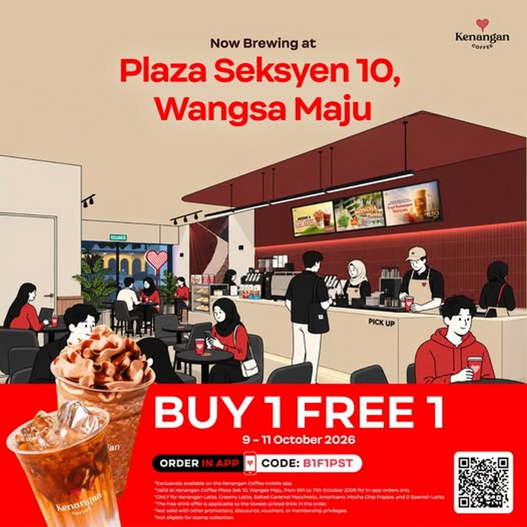 Kenangan-Coffee-Buy-1-Free-1-Coffee-Promotion 9-11 October 2026: Kenangan Coffee: Buy 1 Free 1 Coffee Promotion at Plaza Sek 10, Wangsa Maju