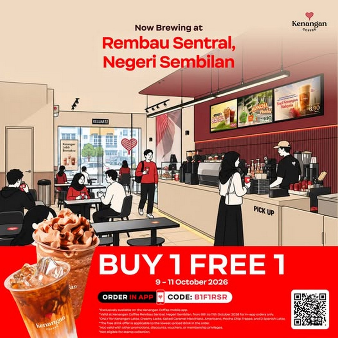 Kenangan-Coffee-Rembau-Sentral-Buy-1-Free-1-Coffee-Promotion 9-11 October 2026: Kenangan Coffee Rembau Sentral: Buy 1 Free 1 Coffee Promotion with Free Second Drink, In-App Orders Only