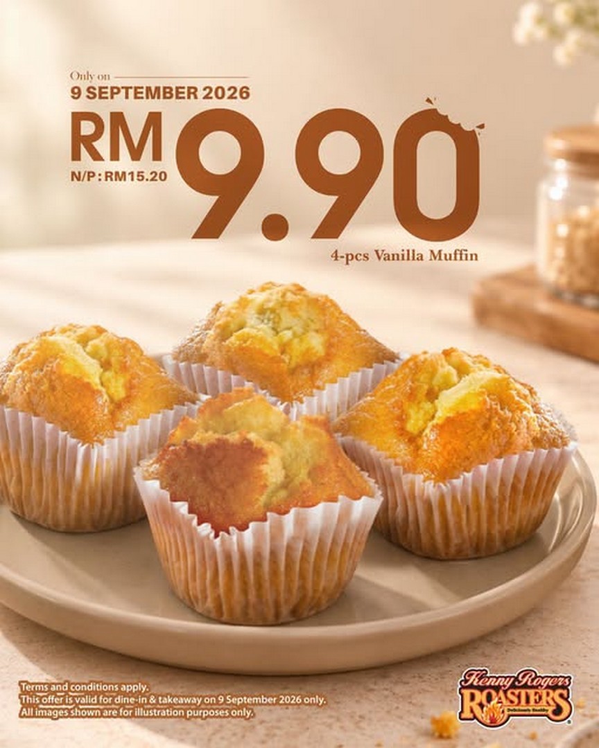 Kenny-Rogers-ROASTERS-Malaysia-4-Vanilla-Muffins-for-RM9.90-Promotion 9 September 2026: Kenny Rogers ROASTERS Malaysia, 4 Vanilla Muffins for RM9.90 Promotion