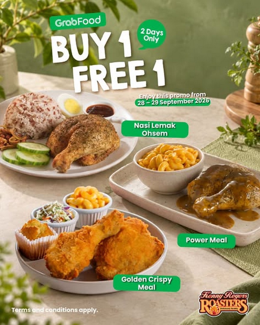 Kenny-Rogers-ROASTERS-Malaysia-Buy-1-Free-1-GrabFood-Promotion-1 28-29 September 2026: Kenny Rogers ROASTERS Malaysia: Buy 1 Free 1 GrabFood Promotion, 2-Day Deal for Food Buddies