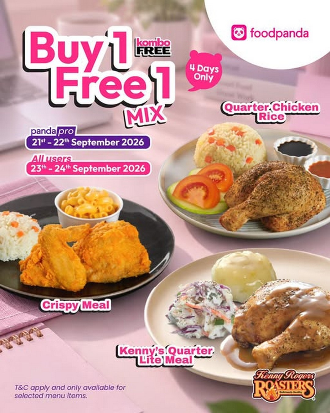 Kenny-Rogers-ROASTERS-Malaysia-Buy-1-Free-1-Promotion 21-24 September 2026: Kenny Rogers ROASTERS Malaysia: Buy 1 Free 1 Promotion for MIX Kombos on foodpanda, PandaPro and All Users