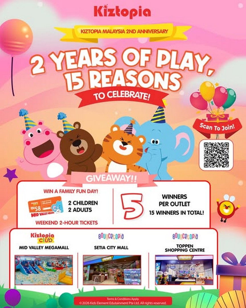 Kiztopia-Malaysia-2nd-Anniversary-Giveaway-for-Family-Weekend 1-30 September 2026: Kiztopia Malaysia: 2nd Anniversary Giveaway for Family Weekend Fun at Three Outlets