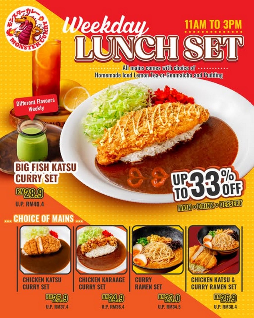 Monster-Curry-Malaysia-Weekday-Lunch-Set-Promotion 8 September 2026 onwards: Monster Curry Malaysia Weekday Lunch Set Promotion – Up to 33% Off with Curry Meals, Drinks & Pudding at 1 Utama and Mid Valley The Gardens Mall