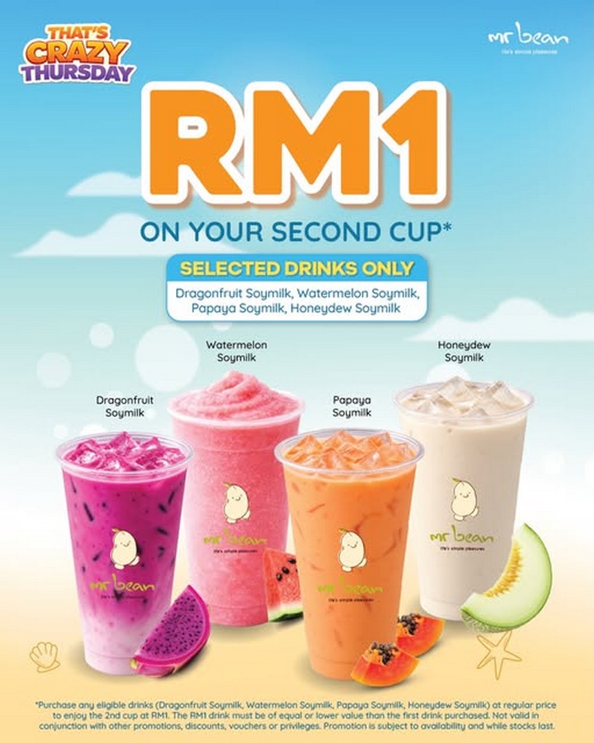 Mr-Bean-Malaysia-RM1-Second-Drink-Promotion-at-Sunway-Pyramid 24 September 2026 onwards: Mr Bean Malaysia: RM1 Second Drink Promotion at Sunway Pyramid, Thursday Drink Deal