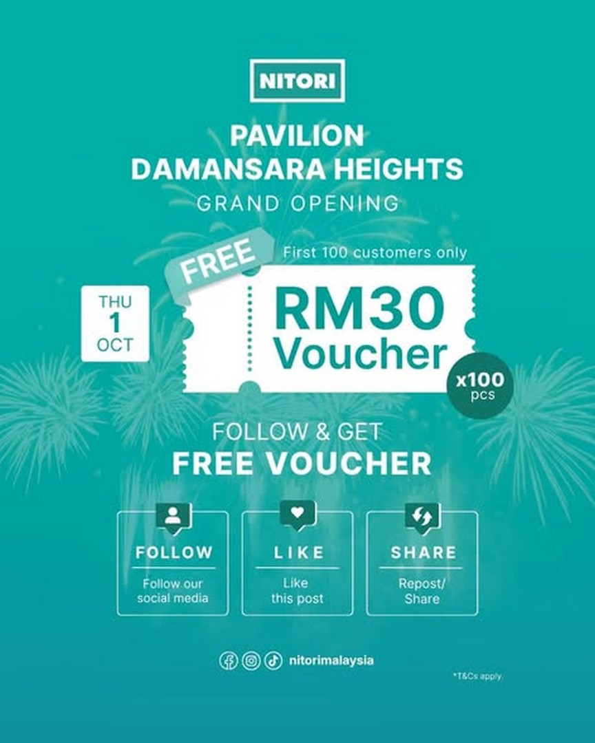 NITORI-Malaysia-Grand-Opening-Promotion-with-RM30-Voucher-Giveaway-1 1-3 October 2026: NITORI Malaysia: Grand Opening Promotion with RM30 Voucher Giveaway and Lucky Draw at Pavilion Damansara Heights