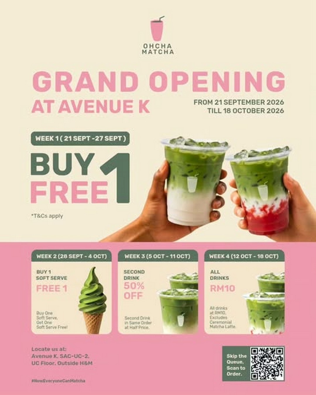 Oh-Cha-Matcha-Avenue-K-4-Week-Matcha-Promotion-1 21 September–18 October 2026: Oh Cha Matcha Avenue K, 4-Week Matcha Promotion with Buy 1 Free 1, 50% Off and RM10 Drinks