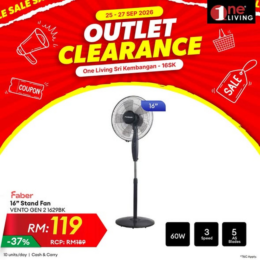 One-Living-Malaysia-Outlet-Clearance-Sale-on-Air-Conditioners-1 25-27 September 2026: One Living Malaysia: Outlet Clearance Sale on Air Conditioners, Fans & Water Heaters at Seri Kembangan, Selangor