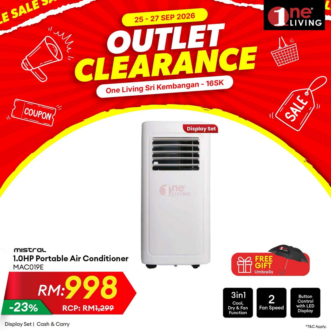 One-Living-Malaysia-Outlet-Clearance-Sale-on-Air-Conditioners-17 25-27 September 2026: One Living Malaysia: Outlet Clearance Sale on Air Conditioners, Fans & Water Heaters at Seri Kembangan, Selangor