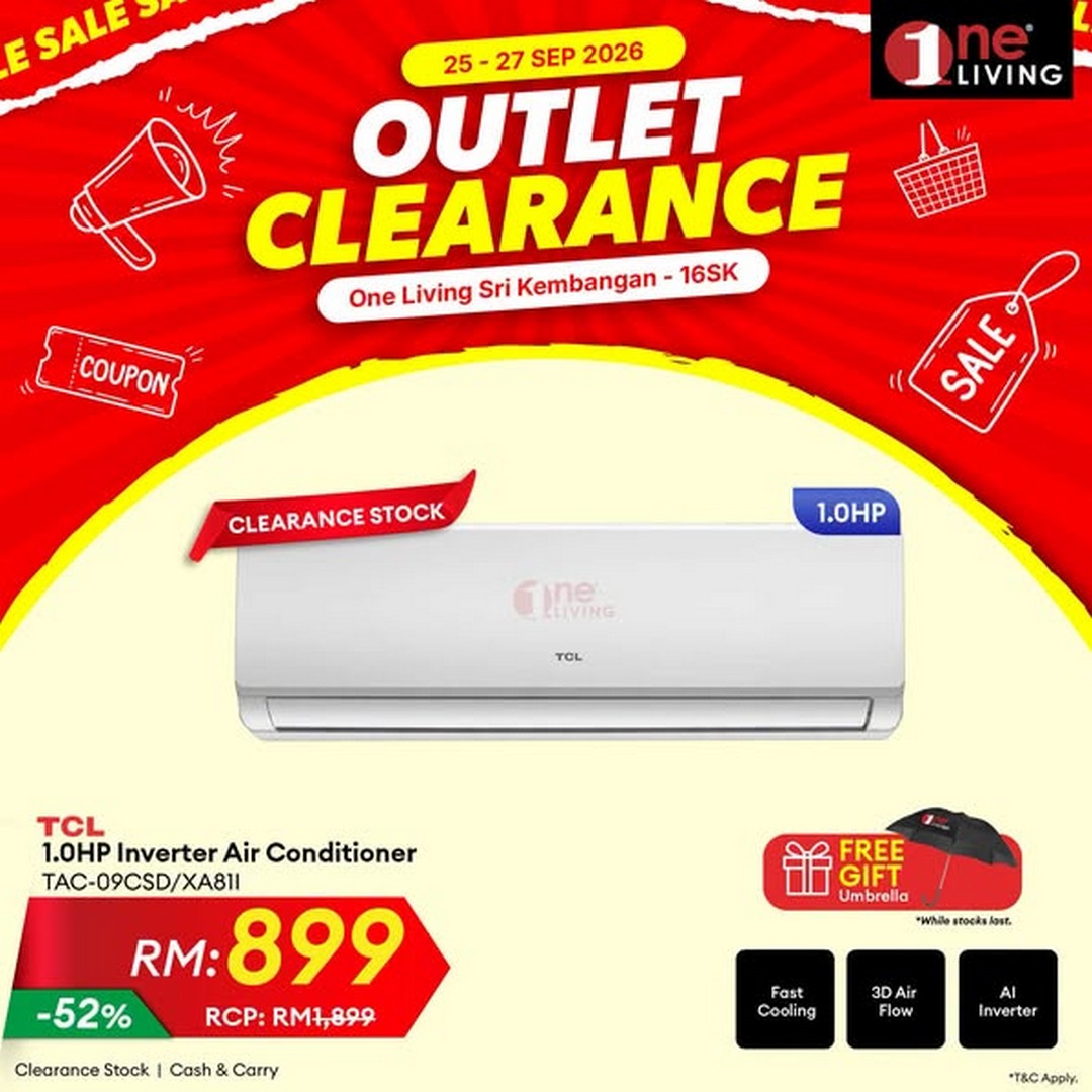 One-Living-Malaysia-Outlet-Clearance-Sale-on-Air-Conditioners-2 25-27 September 2026: One Living Malaysia: Outlet Clearance Sale on Air Conditioners, Fans & Water Heaters at Seri Kembangan, Selangor