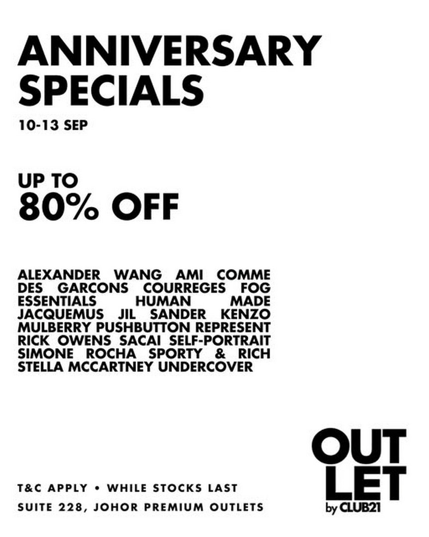 Outlet-by-Club-21-Special-Sale-with-Up-to-80 10-13 September 2026: Outlet by Club 21: Special Sale with Up to 80% Savings at Johor Premium Outlets