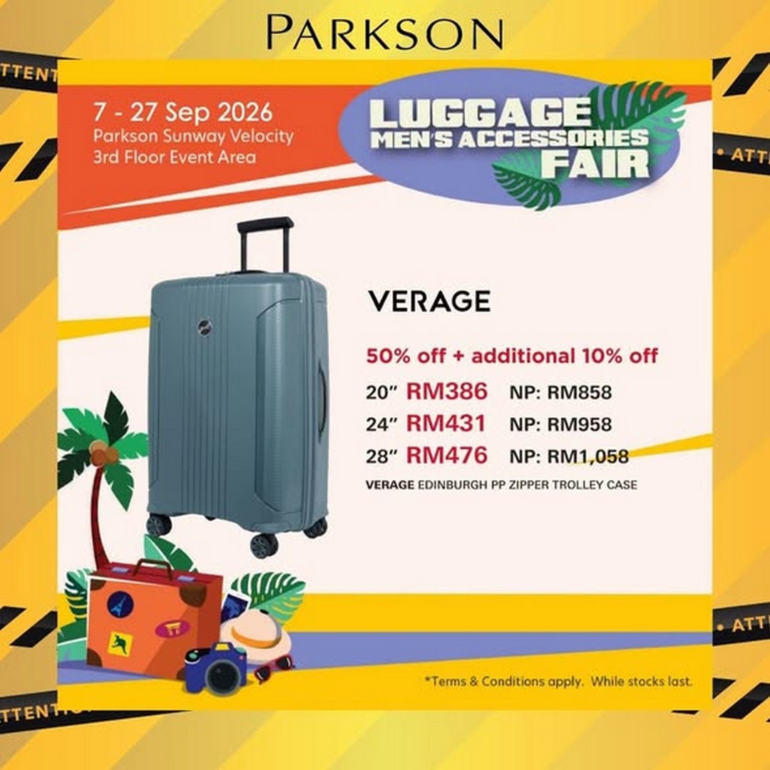 Parkson-Sunway-Velocity-Luggage-Mens-Accessories-Fair-4 Now till 27 September 2026: Parkson Sunway Velocity Luggage & Men's Accessories Fair: Up to 70% OFF Travel Brands and Free TravelTIME Gift with RM250 Spend