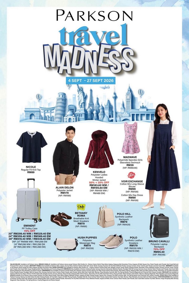 Parkson-Travel-Madness-Promotion-Up-to-70-OFF-Luggage-Travel-Essentials 4-27 September 2026: Parkson Travel Madness Promotion, Up to 70% OFF Luggage & Travel Essentials Nationwide