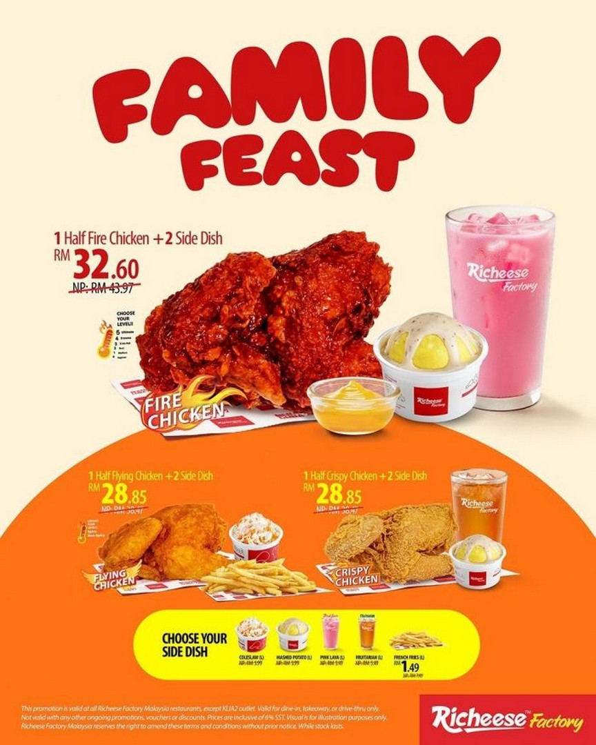 Richeese-Factory-Malaysia-Buy-1-Free-2-Family-Feast-Promotion 1-6 September 2026: Richeese Factory Malaysia, Buy 1 Free 2 Family Feast Promotion with Free Side Dishes and Drinks