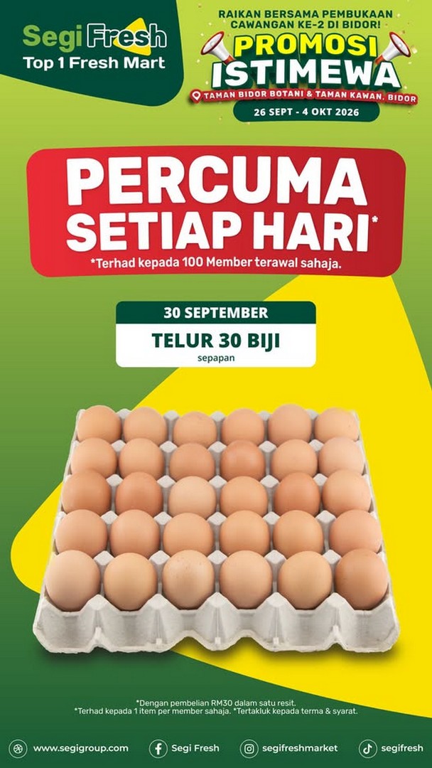 Segi-Fresh-Special-Promotion-–-Get-30-Free-Eggs 30 September-4 October 2026: Segi Fresh: Special Promotion – Get 30 Free Eggs With RM30 Spend