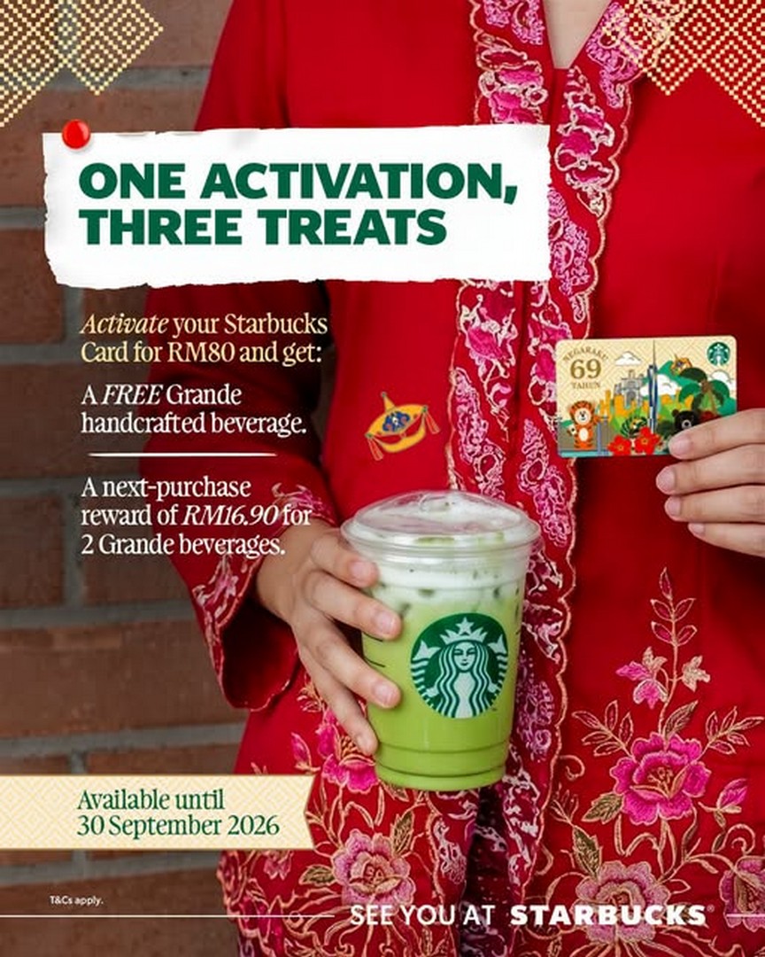 Starbucks-Malaysia-Promotion-–-Reload-RM80-Starbucks-Card Now till 30 September 2026: Starbucks Malaysia: Promotion – Reload RM80 Starbucks Card and Enjoy a FREE Grande Handcrafted Beverage Plus 2 Grande Drinks for RM16.90