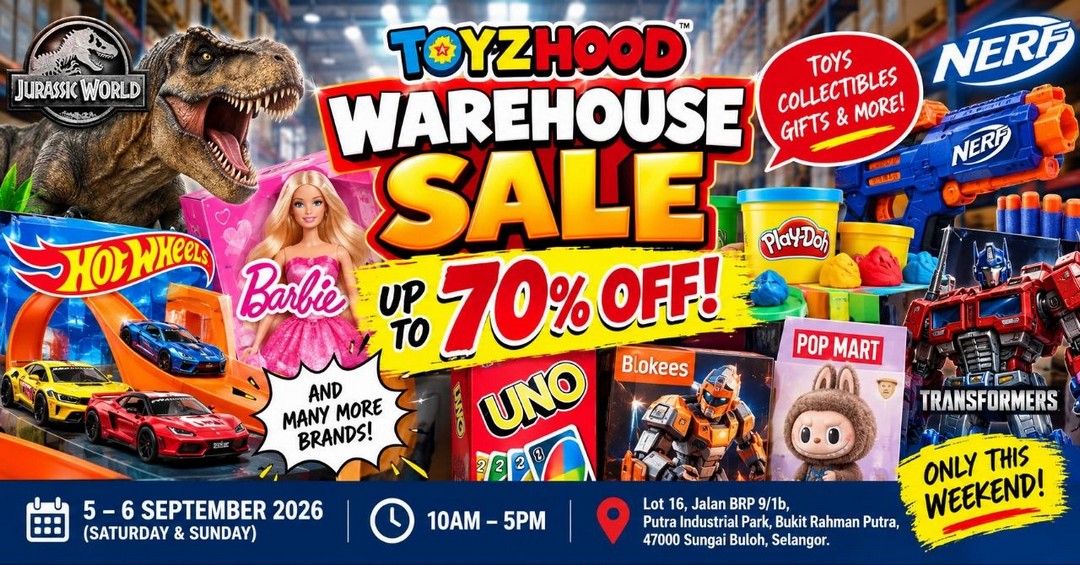 TOYZHOOD-Warehouse-Sale-with-Up-to-70-OFF 5-6 September 2026: TOYZHOOD: Warehouse Sale with Up to 70% OFF Hot Wheels, Barbie, Jurassic World & More in Sungai Buloh